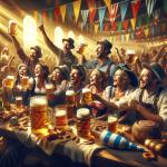 DALL·E 2024-02-04 17.54.35 - A lively carnival beer party scene, capturing a realistic photo-like quality. The image should depict a group of people in festive attire, celebrating.png